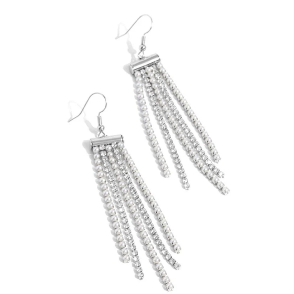 Tapered Team White Earring Rhinestone Fashion Jewelry Paparazzi